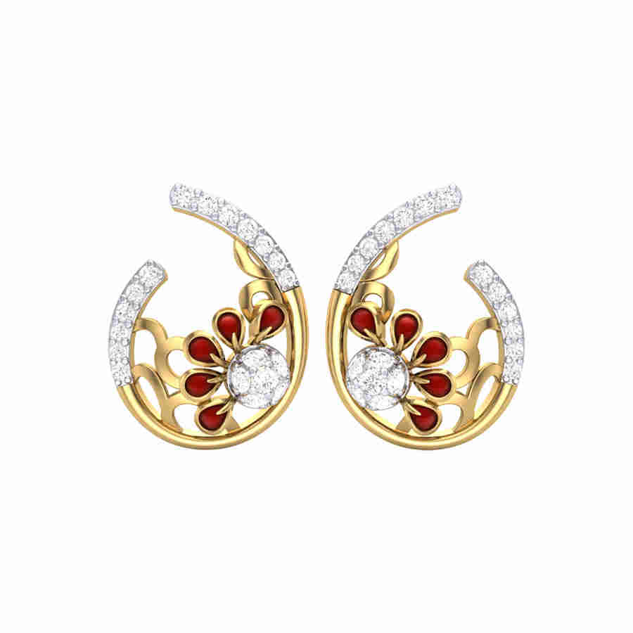 Red Design With curve Earring