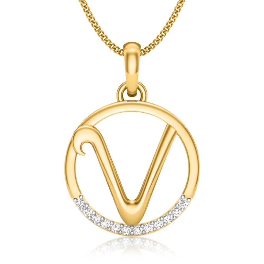 Letter V Diamond Pendant