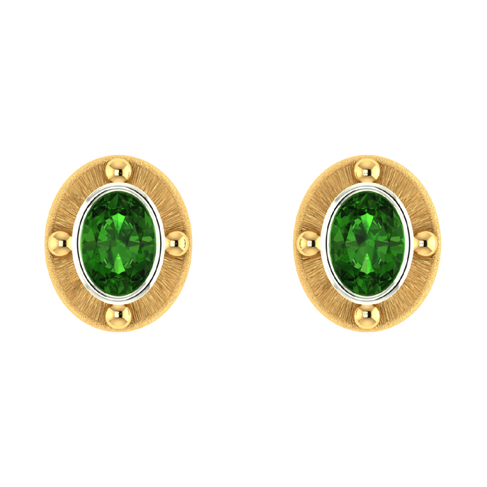 Green Stone Stud Gold Earring