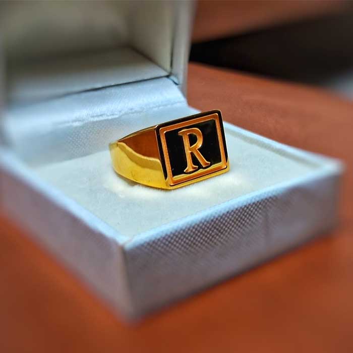 R Letter Gold Ring