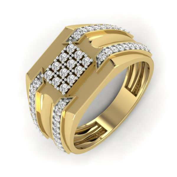 Signet Style Natural Round Diamond Cluster Mens Ring in 18k Gold – ASSAY